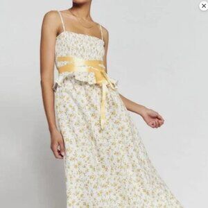 Miles Linen White/Multi Floral Midi Dress Reformation - XL